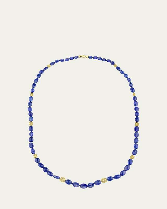 18K Yellow Gold Tanzanite Pebble Necklace with Diamond Sprinkles, 38"L